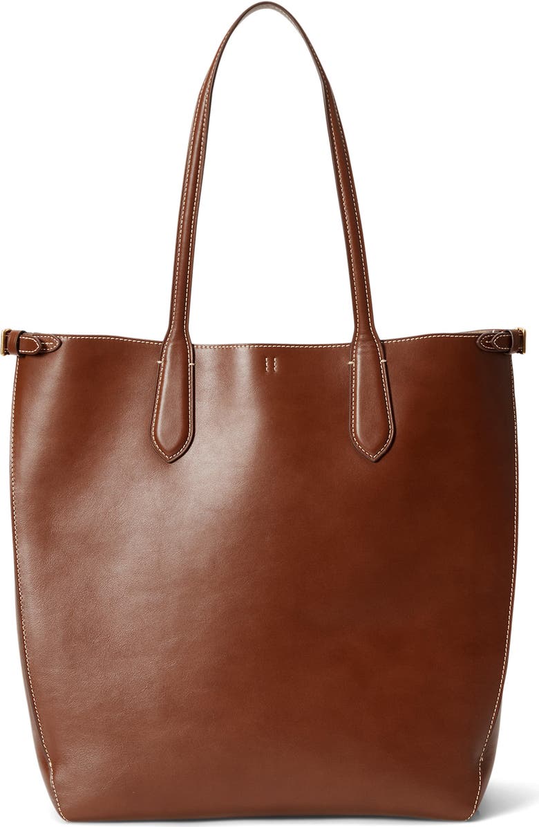 Polo Ralph Lauren Calfskin Leather Tote Bag, Alternate, color, Brown