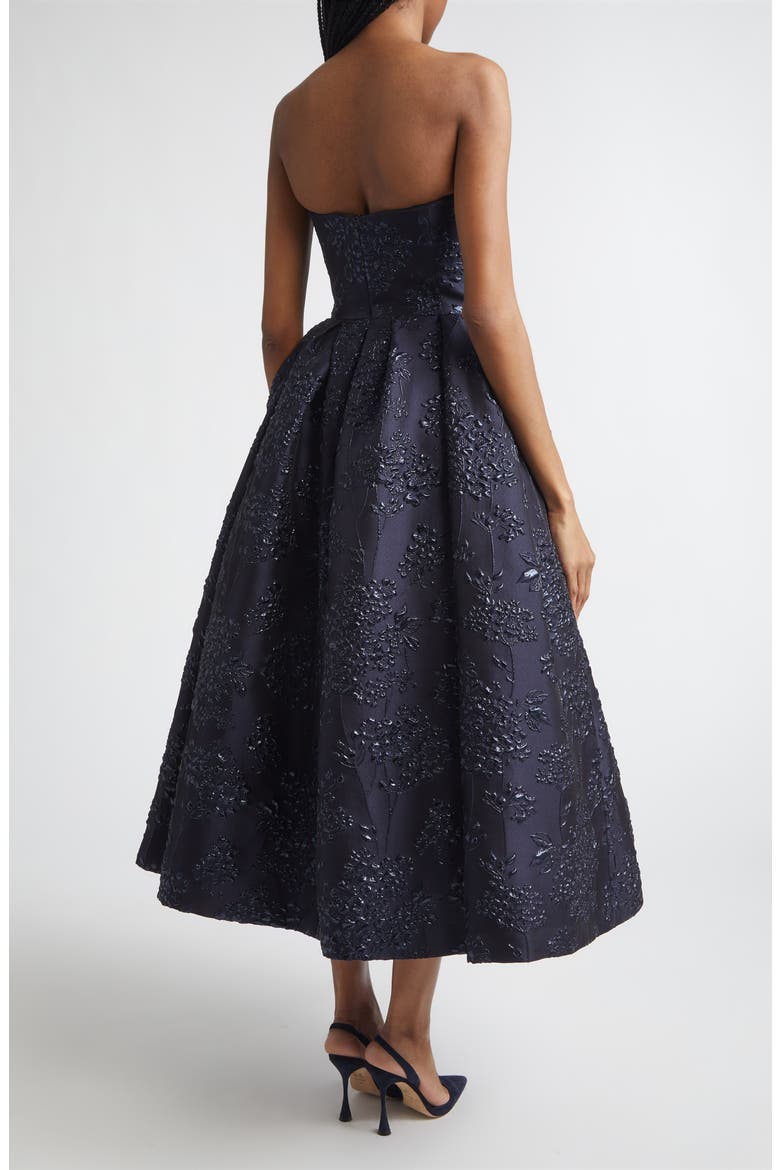 Strapless Metallic Floral Jacquard Midi Dress, Alternate, color, MIDNIGHT