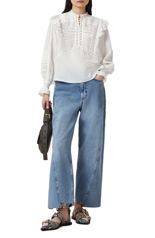 Allsaints Womens Chalk White Heather Lace-trim Long-sleeve Cotton Blouse In Chalk White