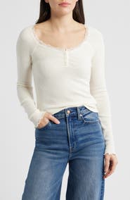 Lucky Brand Lace Trim Henley Top