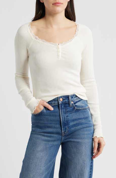 Lace Trim Henley Top