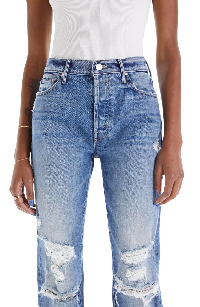 MOTHER The Trickster Ripped Ankle Straight Leg Jeans, Alternate, color, Thrill Seeker