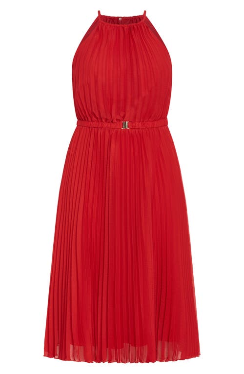 City Chic Ruby Pleated Halter Neck Midi Dress In Red