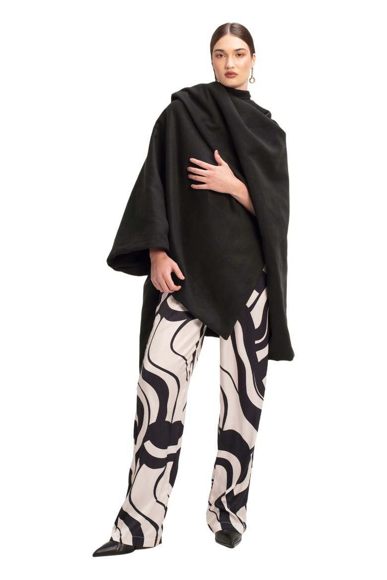 Double-Layered Wrap Cape Noir, Alternate, color, Solid Black