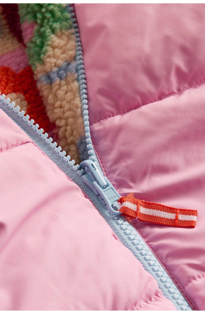 Mini Boden Kids' Reversible Fleece Hooded Jacket, Alternate, color, Multi Flower Check