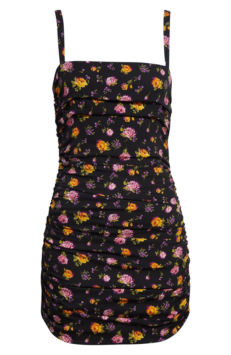 Dolce&Gabbana Rose Bouquet Ruched Stretch Silk Charmeuse Minidress, Main, color, Rose E Mazzolini Fdo