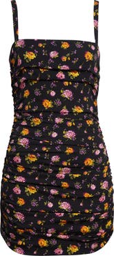 Dolce&Gabbana Rose Bouquet Ruched Stretch Silk Charmeuse Minidress