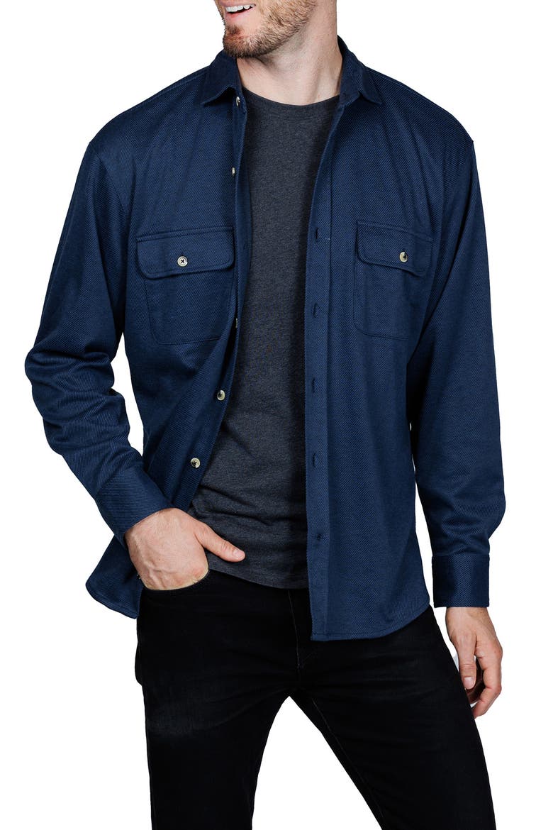 Mélange Solid Shirt Jacket, Alternate, color, NAVY