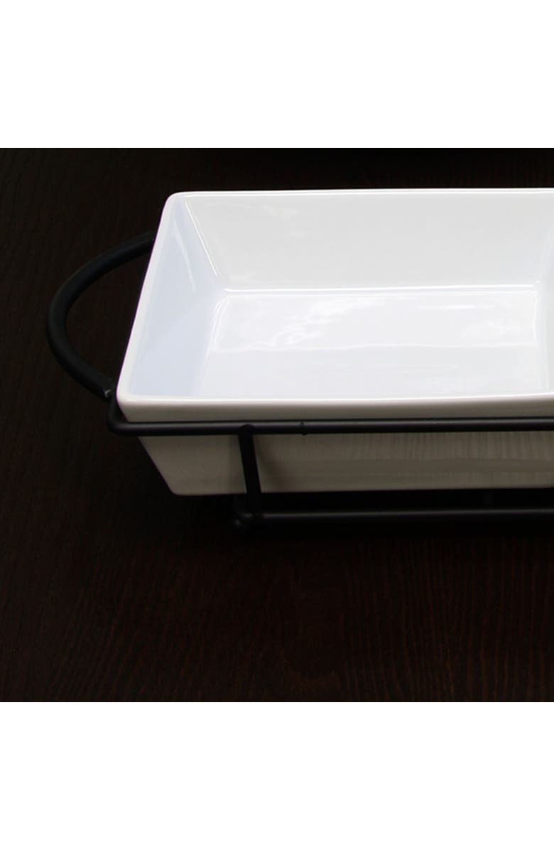 Gibson Gracious Dining 5 Piece Serving Set With Metal Rack Porcelain, Alternate, color, White