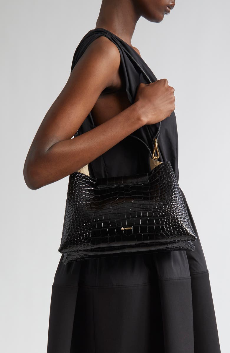 Ree Projects Medium Elieze Croc Embossed Patent Leather Top Handle Bag, Alternate, color,