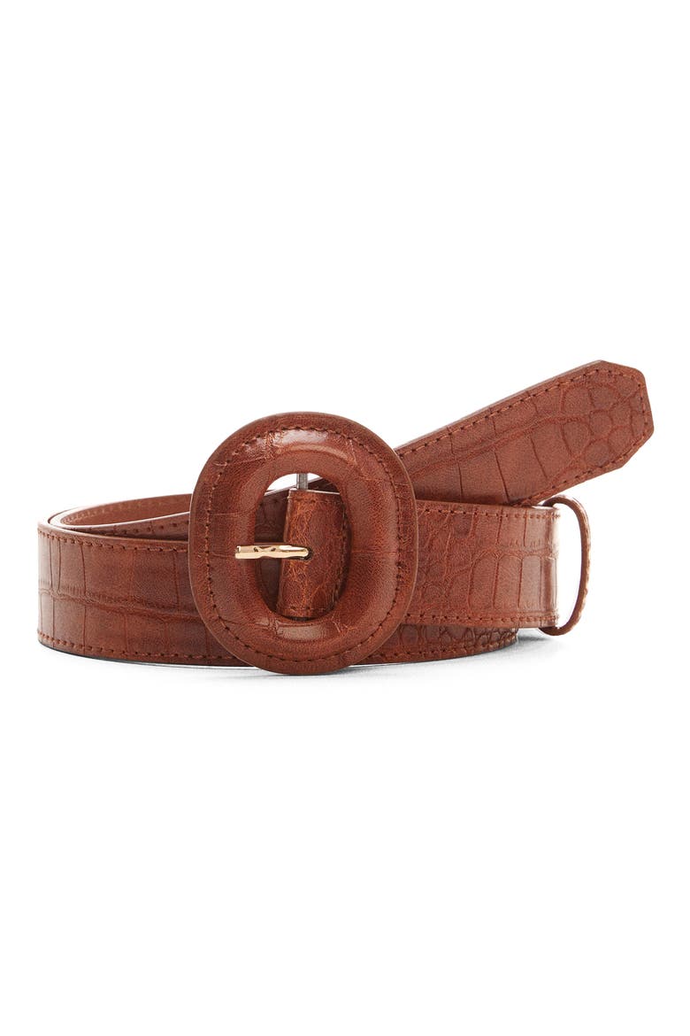 Croc Embossed Belt, Main, color, COGNAC