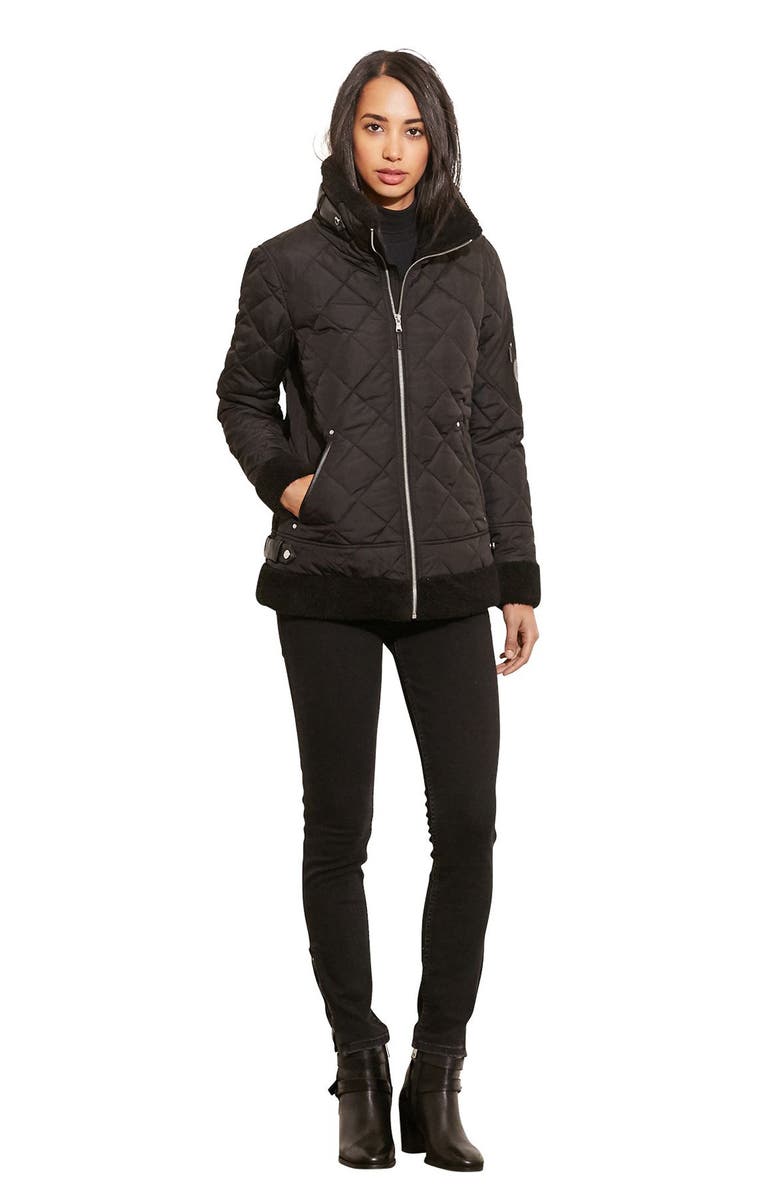 Lauren Ralph Lauren Faux Shearling Trim Quilted Bomber Jacket, Alternate, color, 