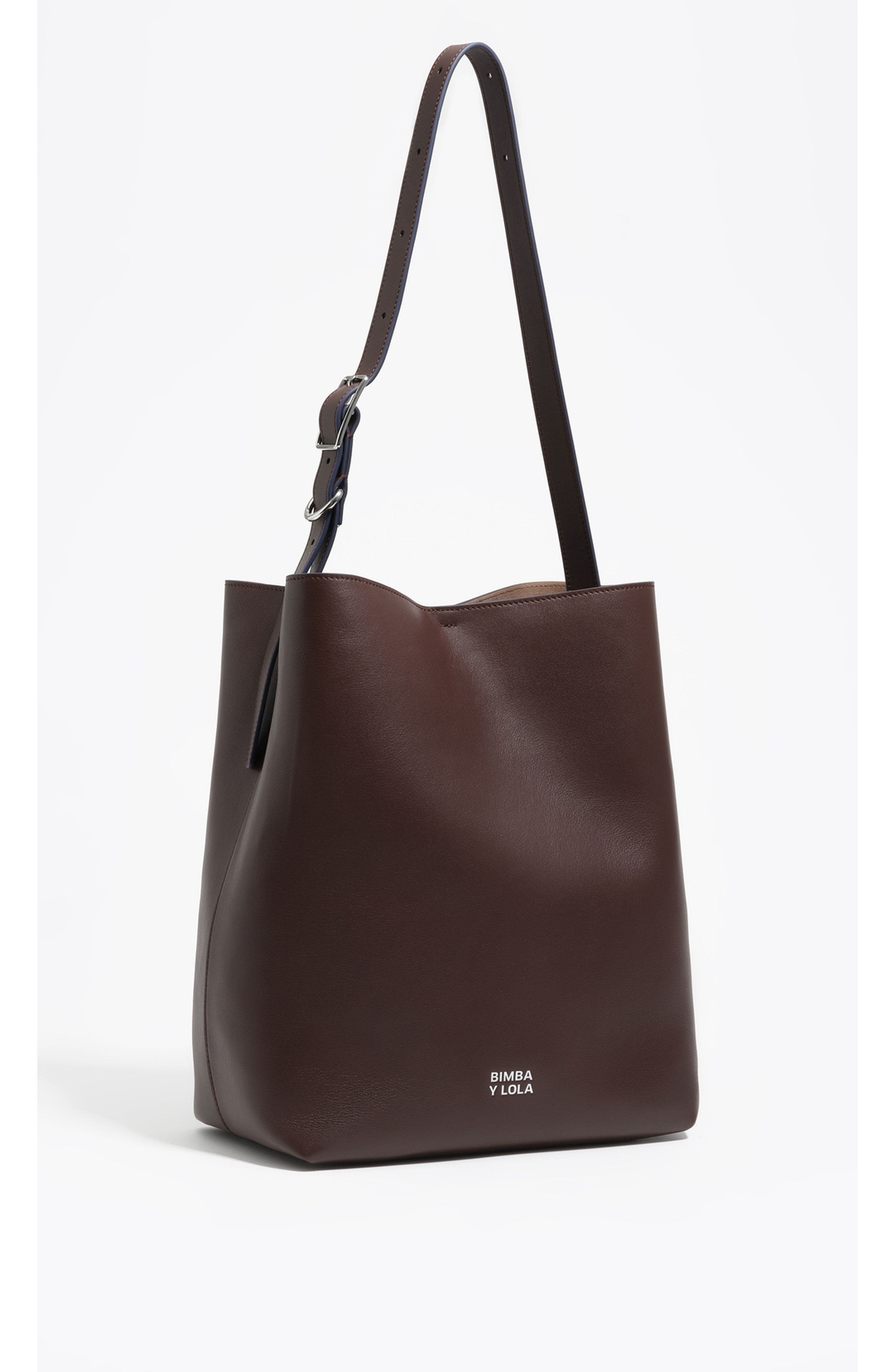 Bimba y Lola Large Leather Carlino Bag, Main, color, Chocolate