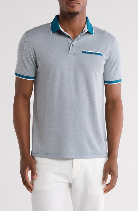 DENIM AND FLOWER Tipped Stripe Textured Polo | Nordstromrack