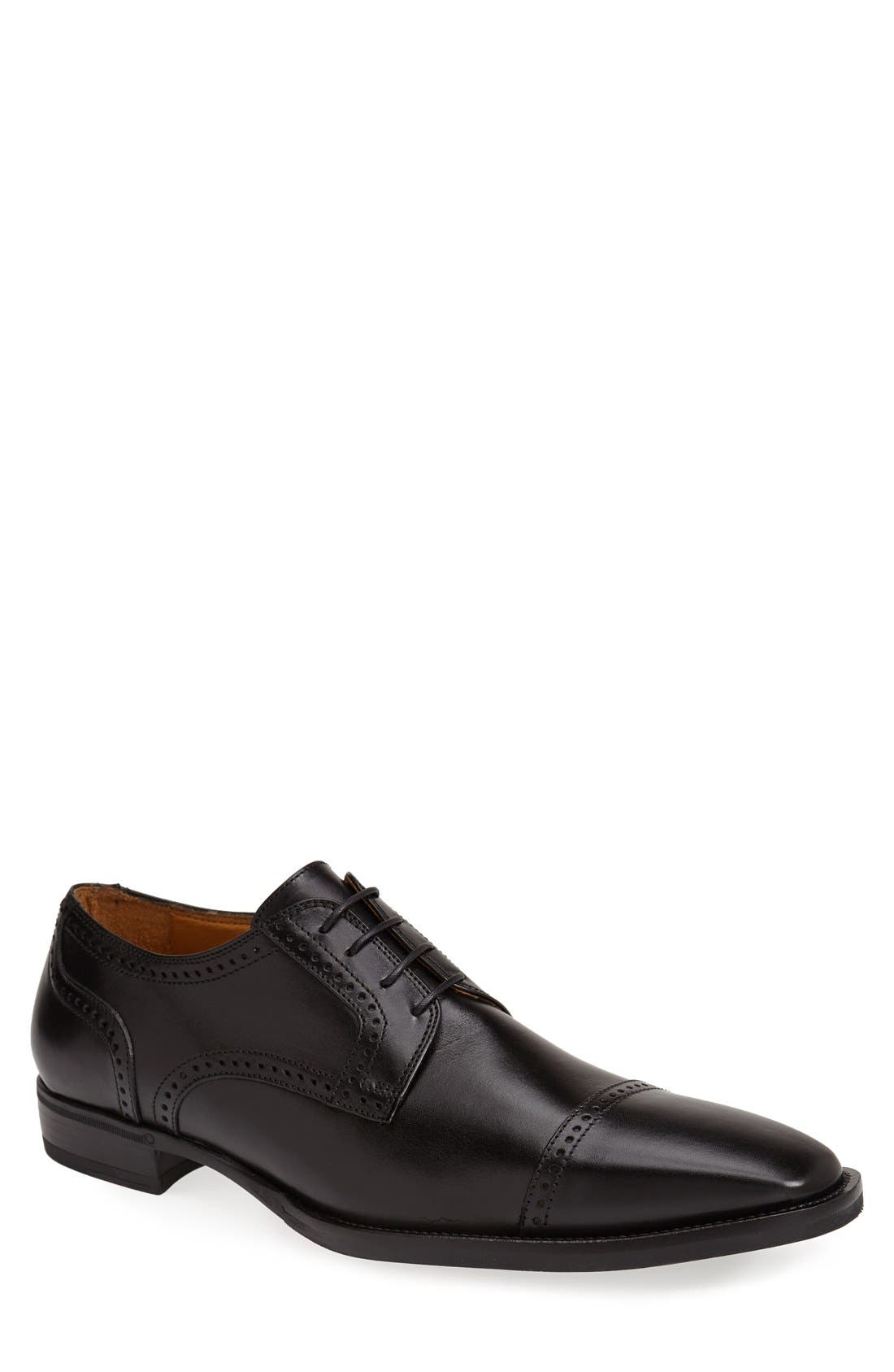 'Fabriano' Cap Toe Derby, Main, color, BLACK