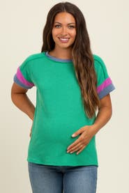 PinkBlush Ribbed Colorblock Detail Short Sleeve Top