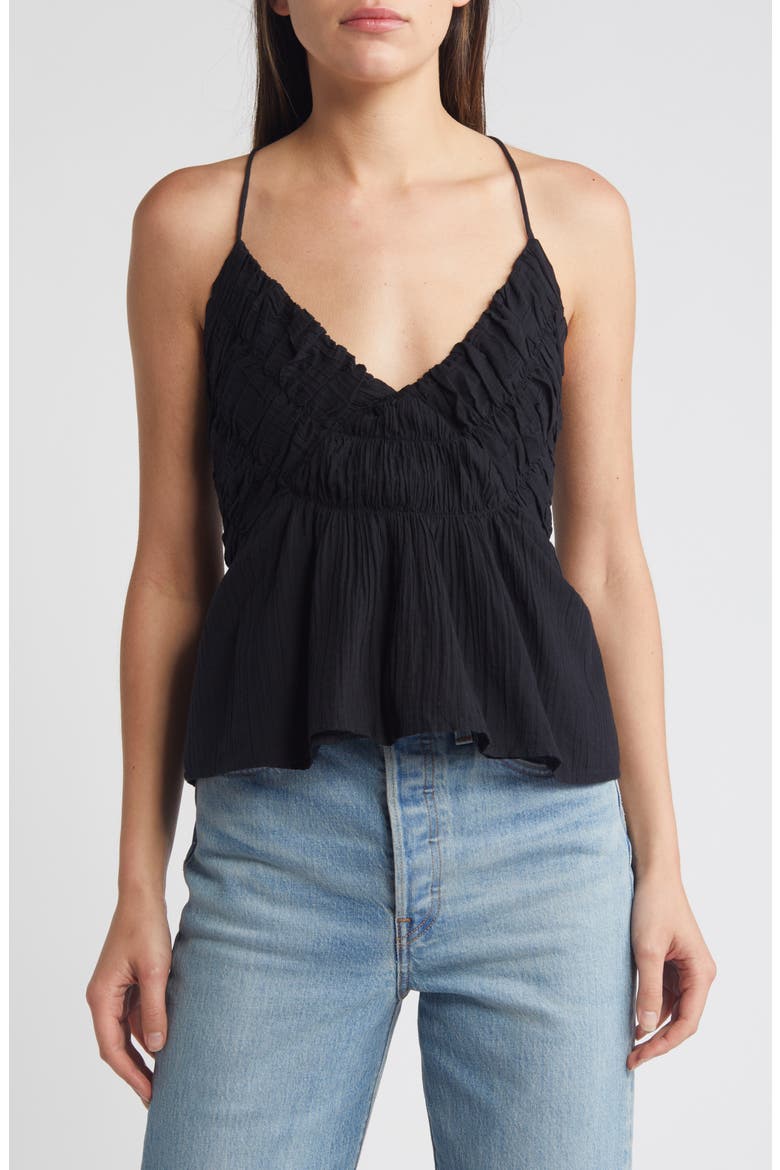 Shirred Cotton Gauze Peplum Top, Main, color, BLACK