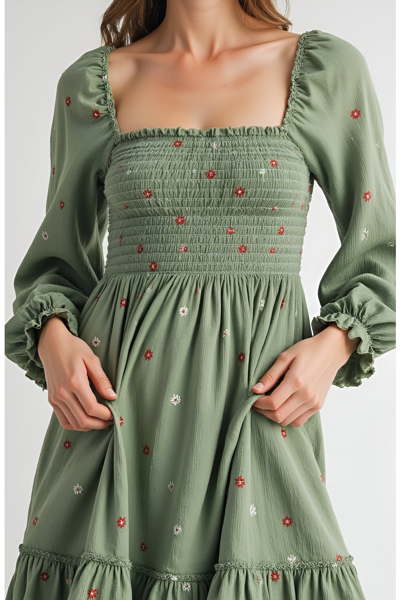 Floral-Embroidered Smocked Tiered Open-Back Maxi Dress, Alternate, color, Floral