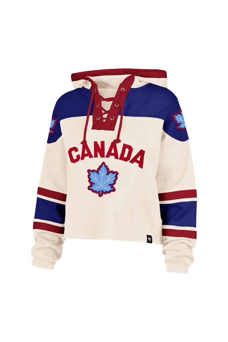 Women's '47 Cream Hockey Canada Cropped Superior Lacer Hoodie, Alternate, color, Cream