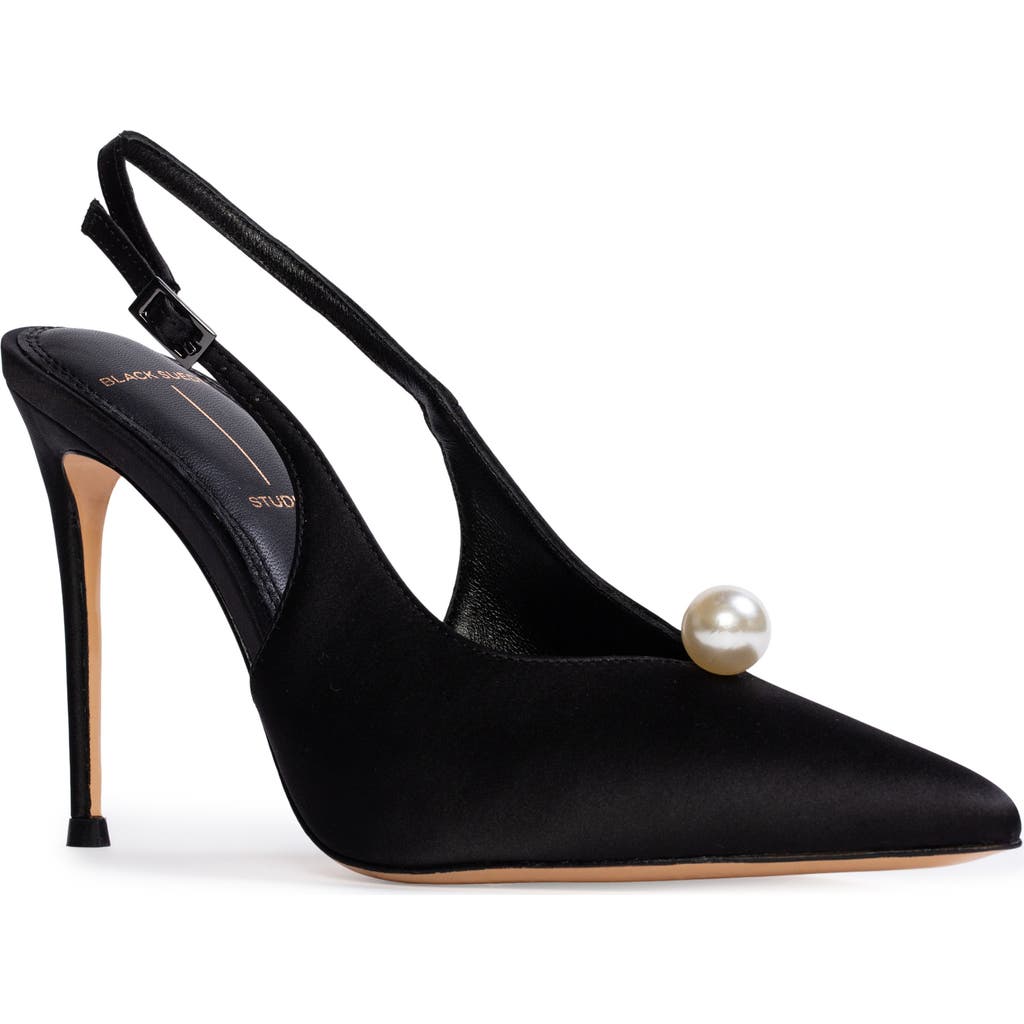 Black Suede Studio Reina Slingback Pointed Toe Pump In Black Satin