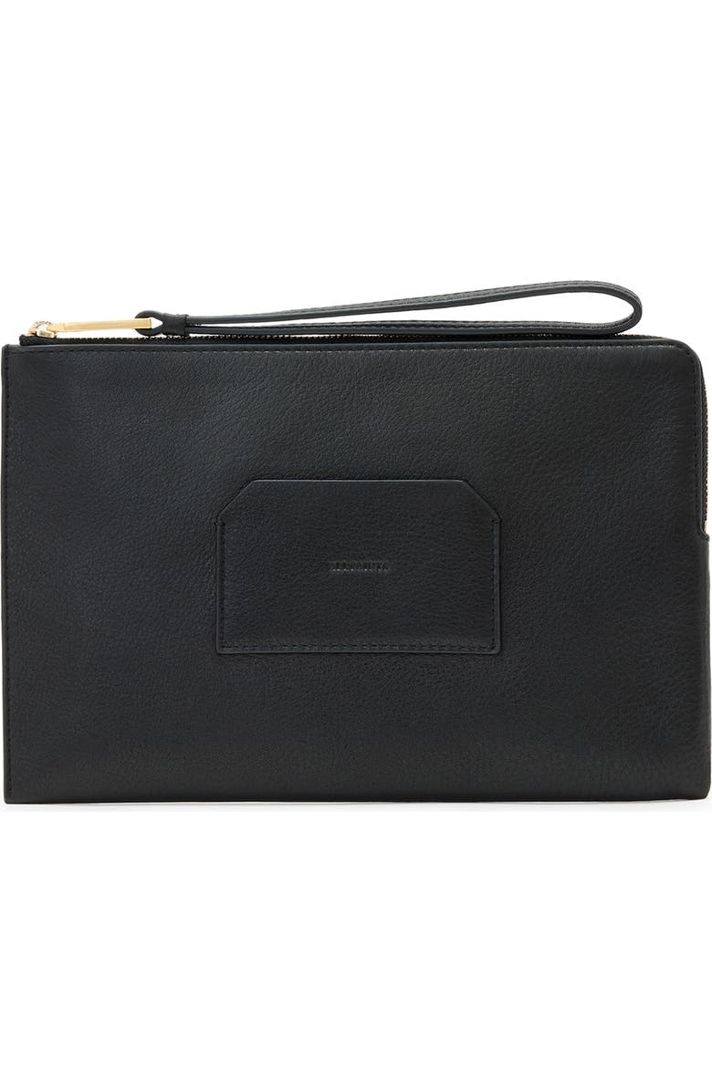 AllSaints Joshi Large Leather Wristlet Clutch, Main, color, Black