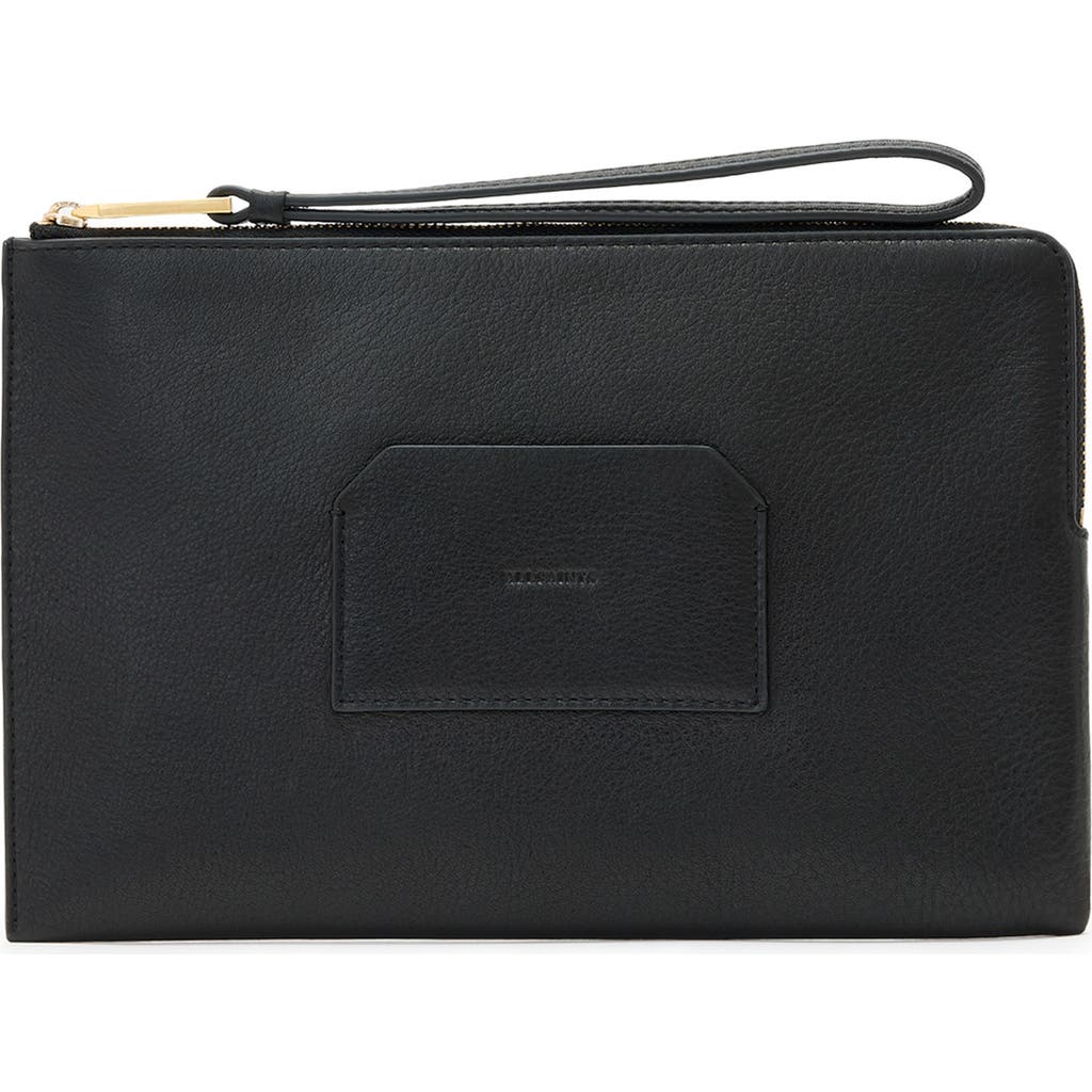 Allsaints Joshi Large Leather Wristlet Clutch In Black
