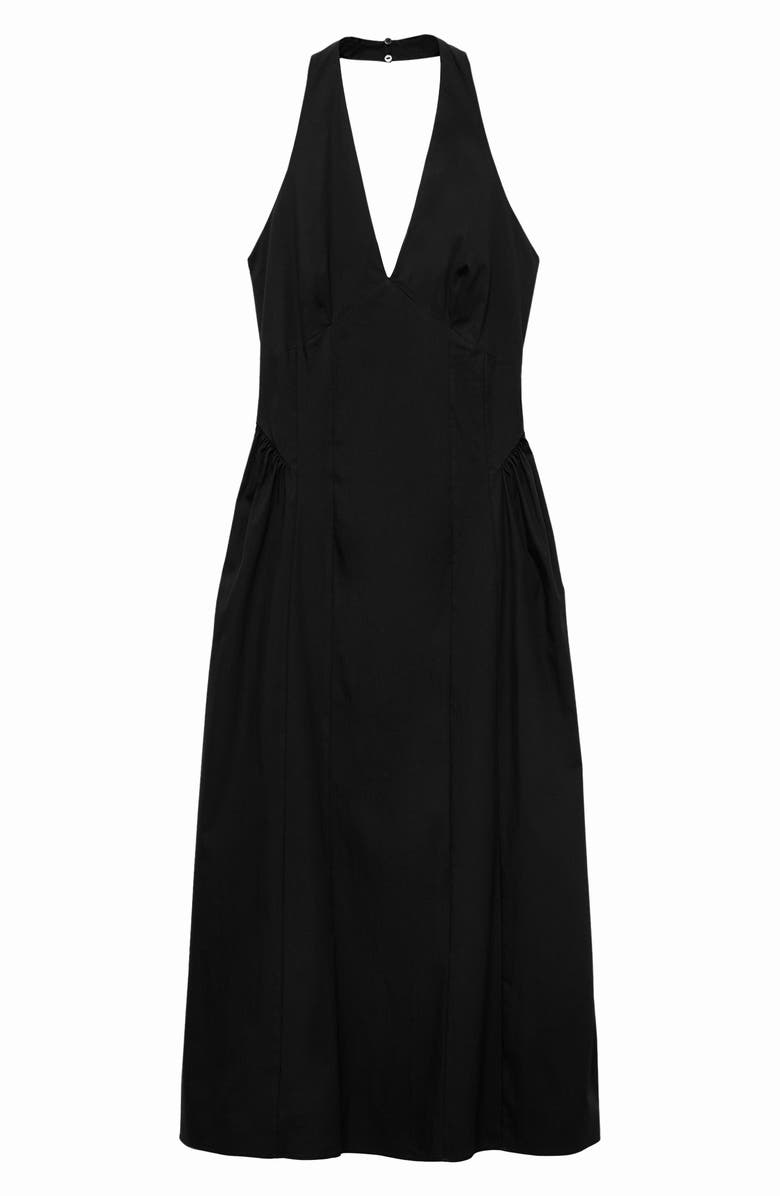 MANGO Cotton Blend Halter Midi Dress, Alternate, color, Black
