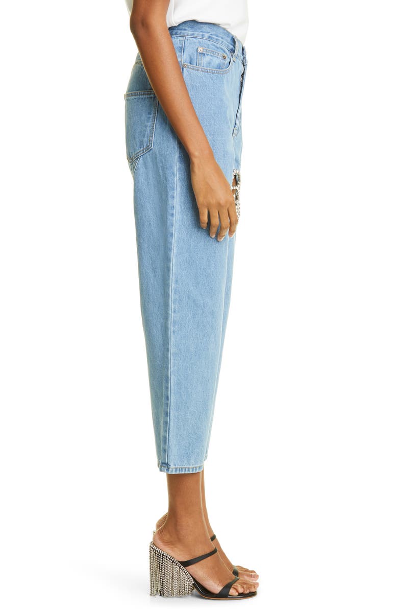 Area Crystal Cutout Butterfly High Waist Crop Straight Leg Jeans, Alternate, color,