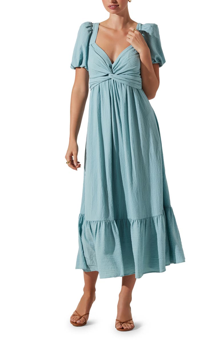 ASTR the Label Tie Back Puff Sleeve Midi Dress, Main, color, Teal