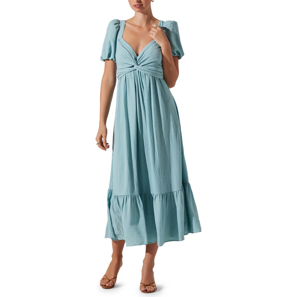 Astr The Label Tie Back Puff Sleeve Midi Dress In Teal
