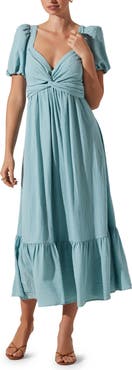 ASTR the Label Tie Back Puff Sleeve Midi Dress