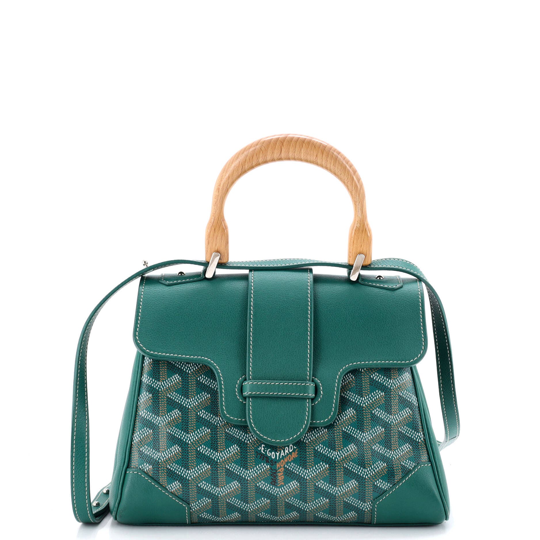 Pre-Owned Goyard Structured Saigon Top Handle Bag Coated Canvas with Leather Mini, Main, color, Green