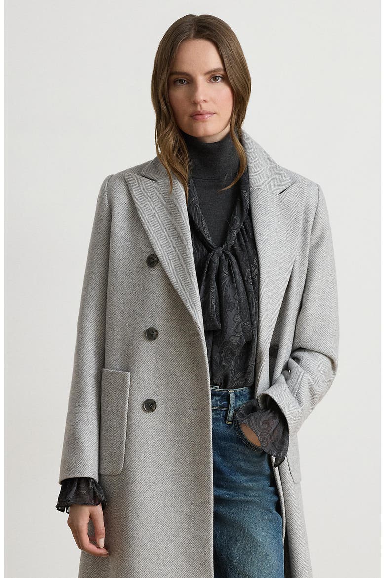 Herringbone Wool Blend Long Coat, Alternate, color, CREAM/ GREY