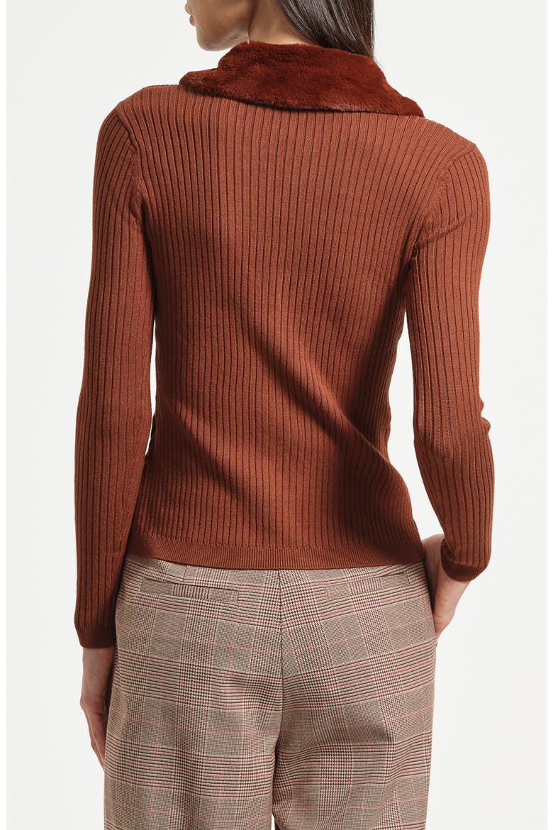 Faux Fur Collar Rib Cardigan, Alternate, color, DACHSHUND