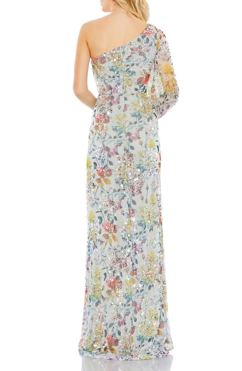 Mac Duggal Sequin Floral One-Shoulder Sheath Gown, Alternate, color,