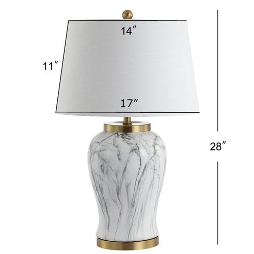 Jonathan Y Prague 28" Ceramic Marble Led Table Lamp, White/gold In White