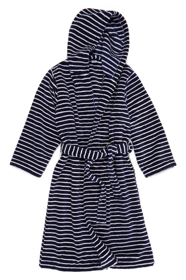Hooded Plush Robe, Main, color, NAVY PEACOAT- IVORY STRIPE