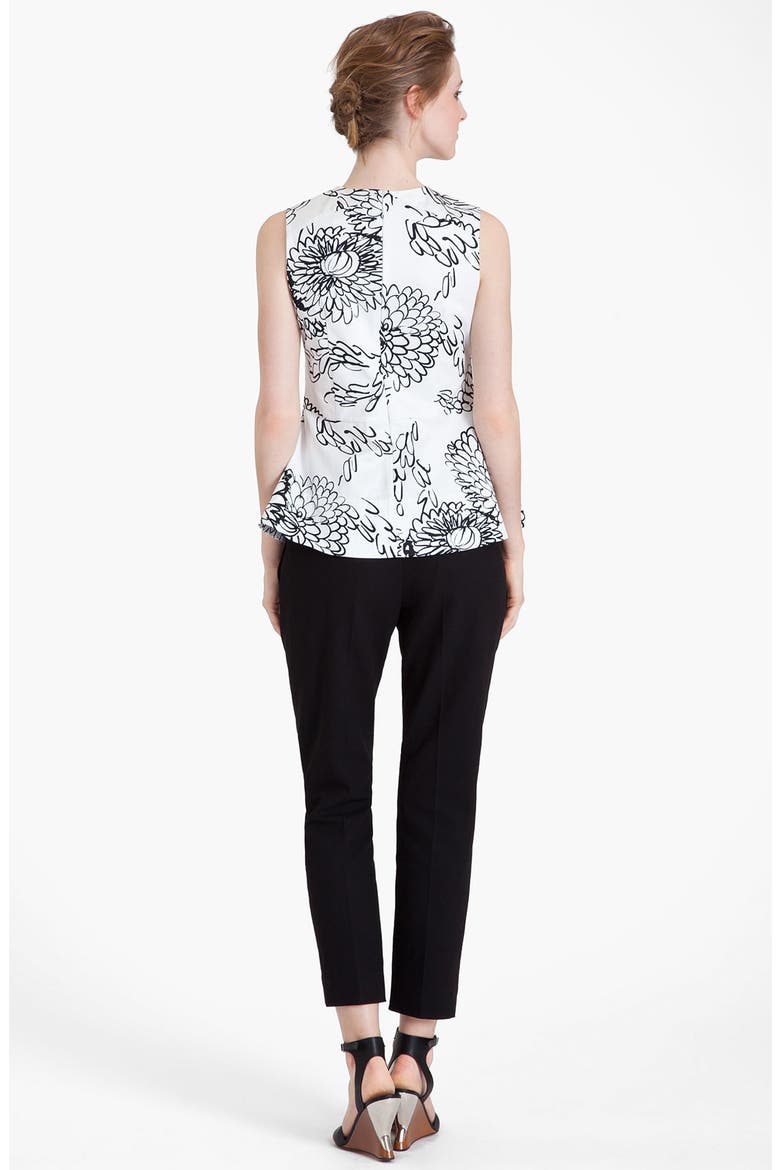 Mum Print Gabardine Peplum Top, Alternate, color, BLACK WHITE