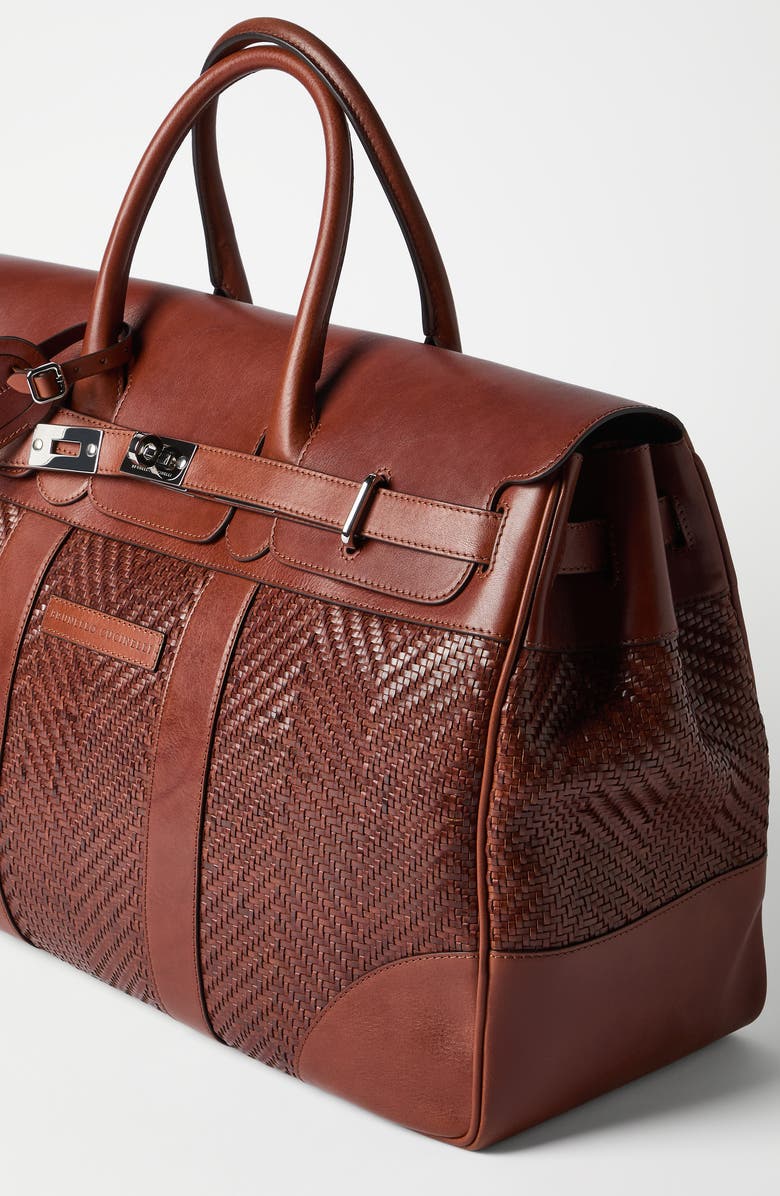 Brunello Cucinelli Calfskin and cowhide bag, Alternate, color, Cognac