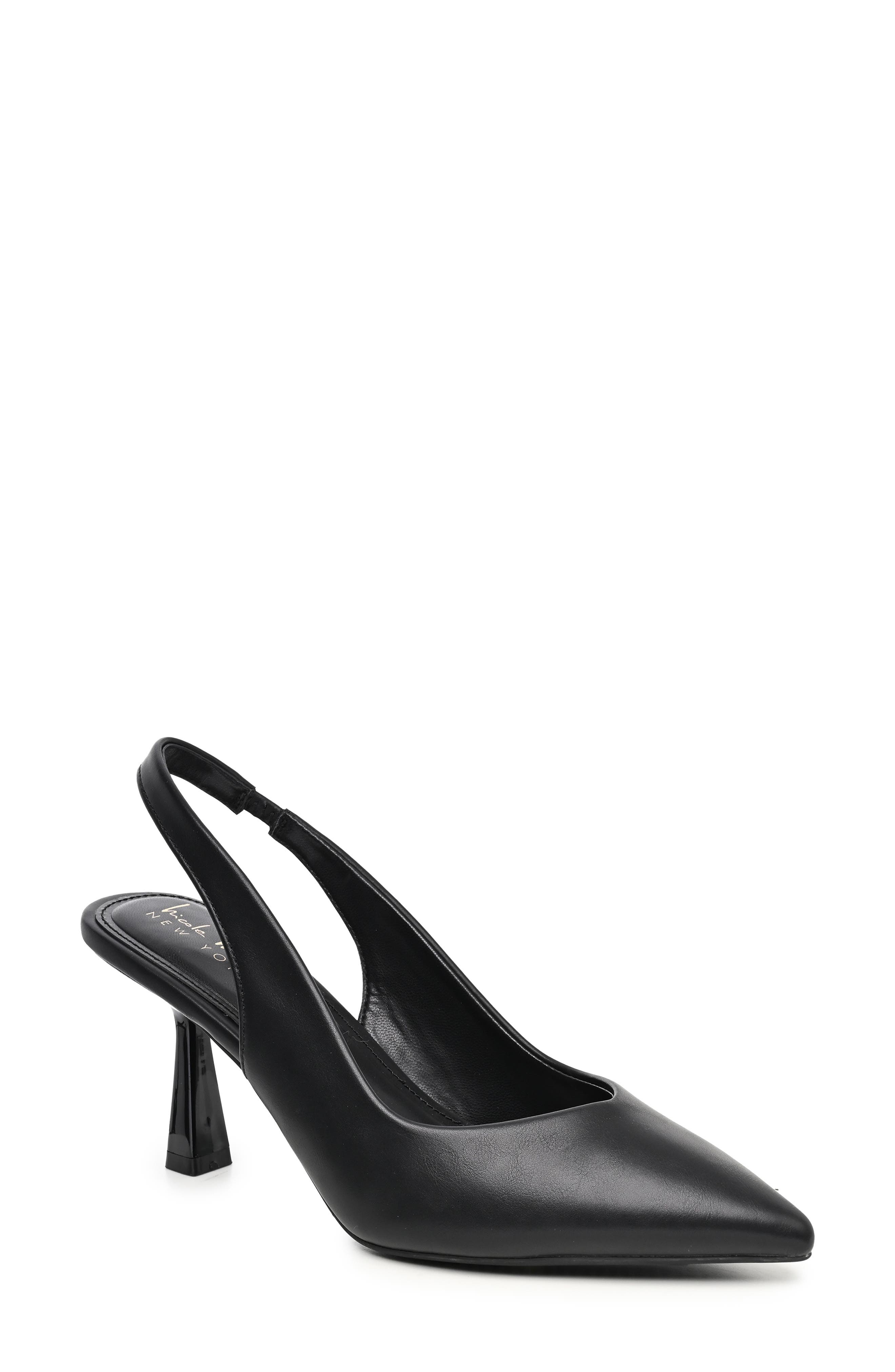 Embellished Pointed Toe Slingback Pump, Main, color, BLACK SMOOTH