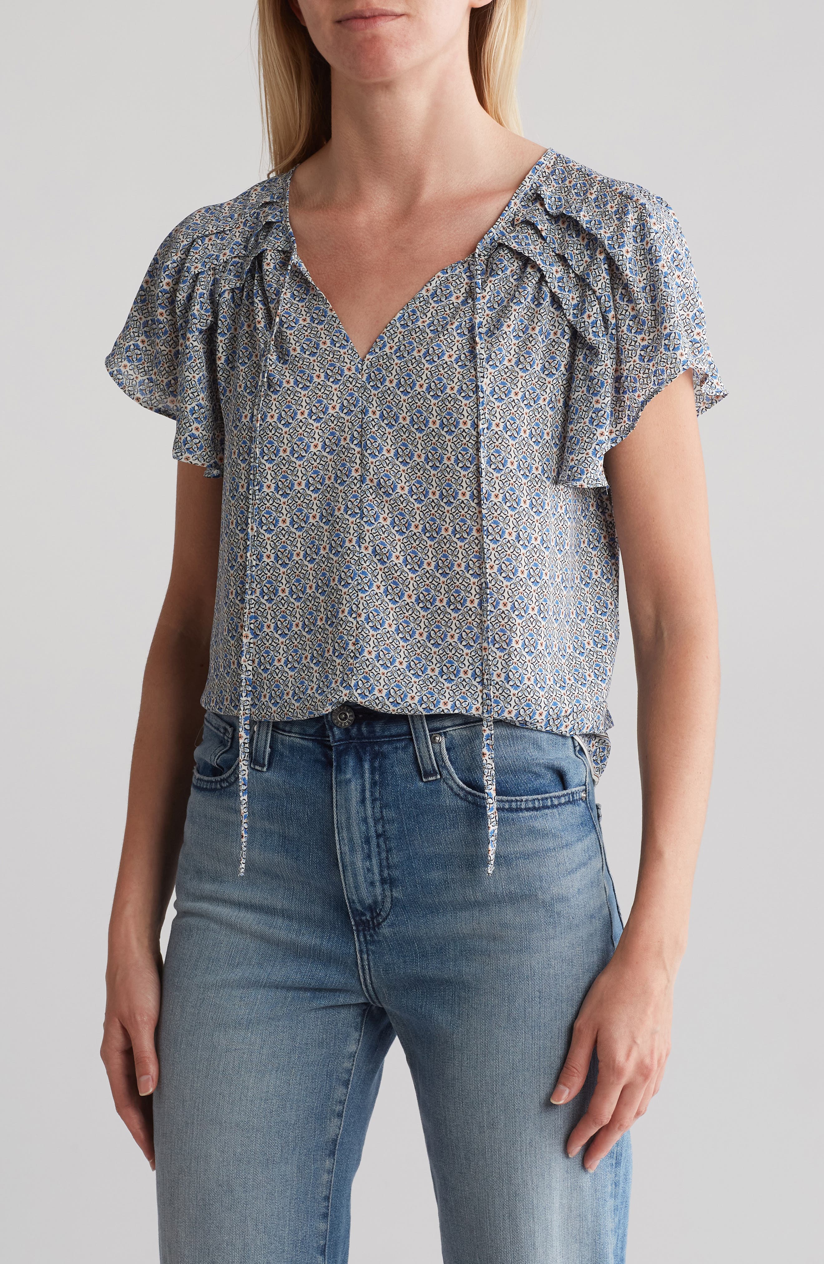 MAX STUDIO Notch Neck Flutter Sleeve Blouse (Women) | Nordstromrack