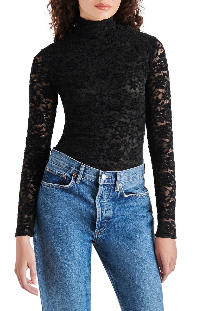 Steve Madden Cassi Lace Long Sleeve Bodysuit, Main, color,