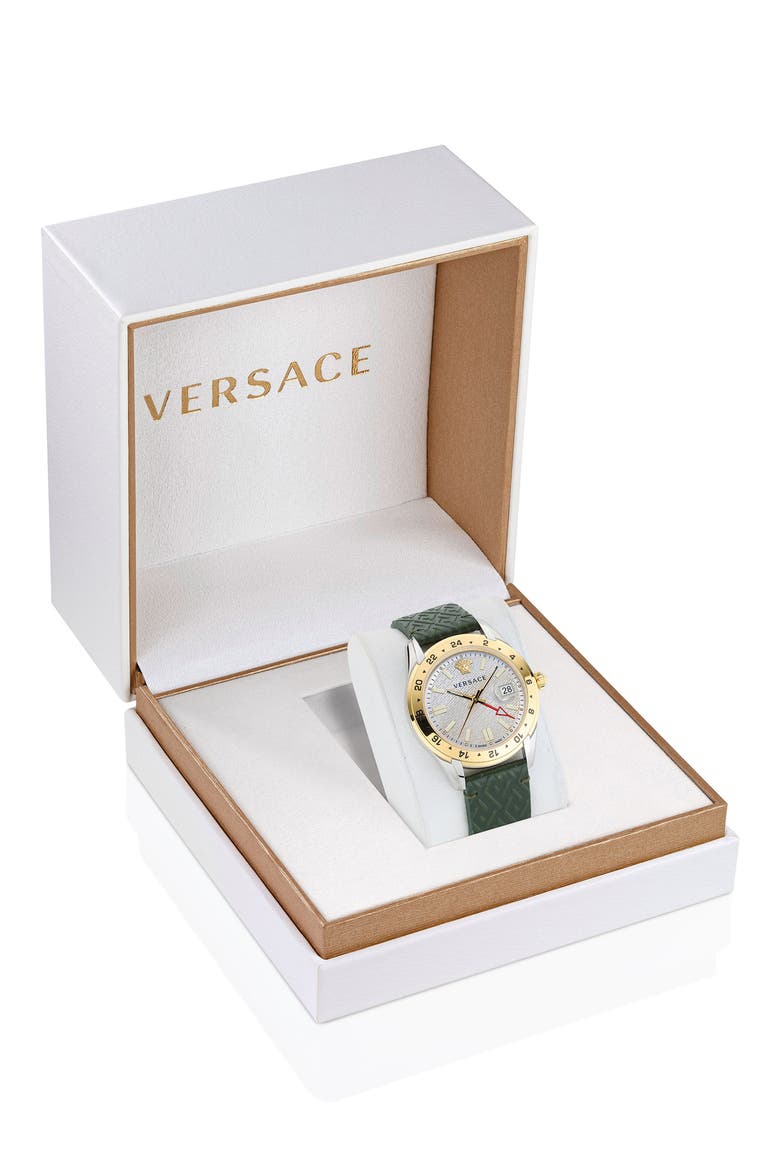 Greca Time Leather Strap Watch, 41mm, Alternate, color, TWO TONE