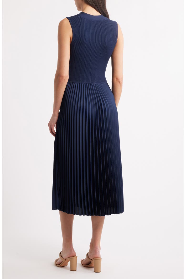 Farrah Slit Shoulder Mixed Media Midi Dress, Alternate, color, CLEAN NAVY