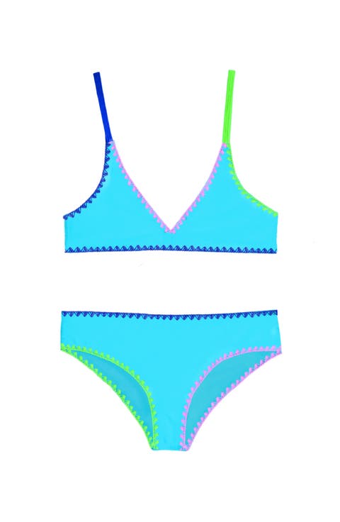 Textured Bikini with Embroidered Trim Swimsuit