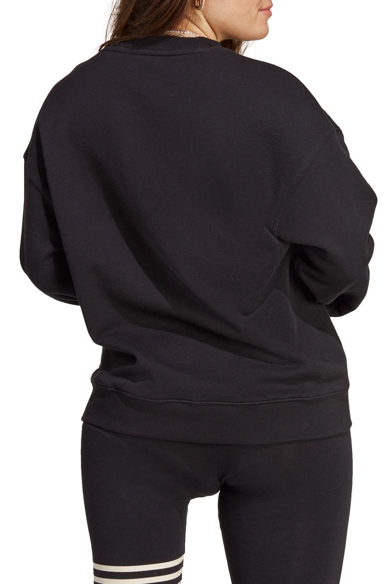 Trefoil Logo Crewneck Cotton Sweatshirt, Alternate, color, BLACK