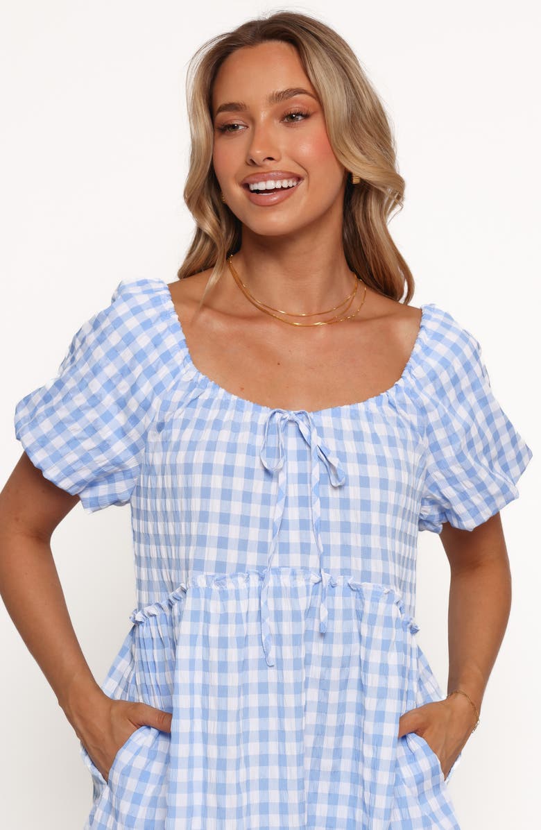 Petal & Pup Dorthea Gingham Cotton Blend Minidress, Alternate, color, Blue