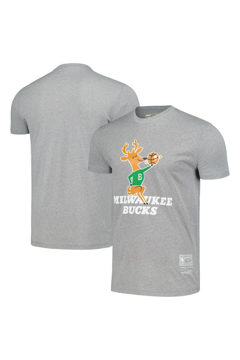 Unisex Mitchell & Ness Gray Milwaukee Bucks Hardwood Classics MVP Throwback Logo T-Shirt, Main, color, Gray