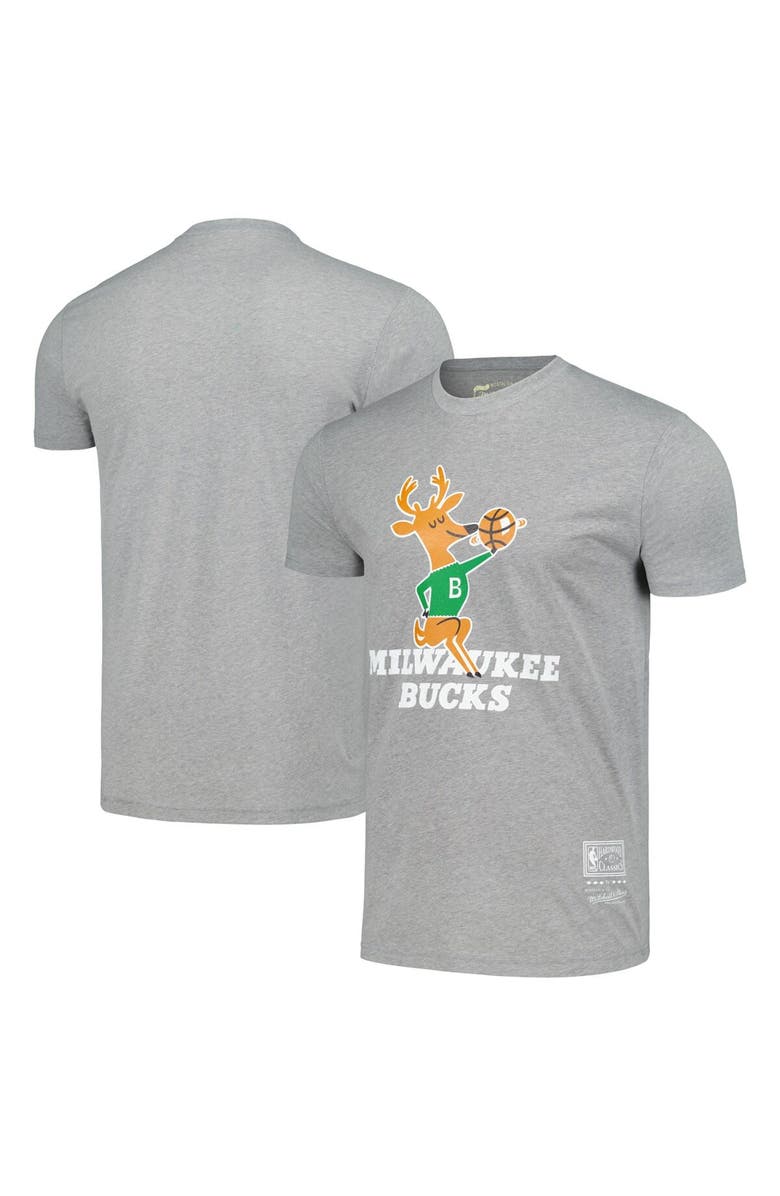 Mitchell & Ness Unisex Mitchell & Ness Gray Milwaukee Bucks Hardwood Classics MVP Throwback Logo T-Shirt, Main, color, 