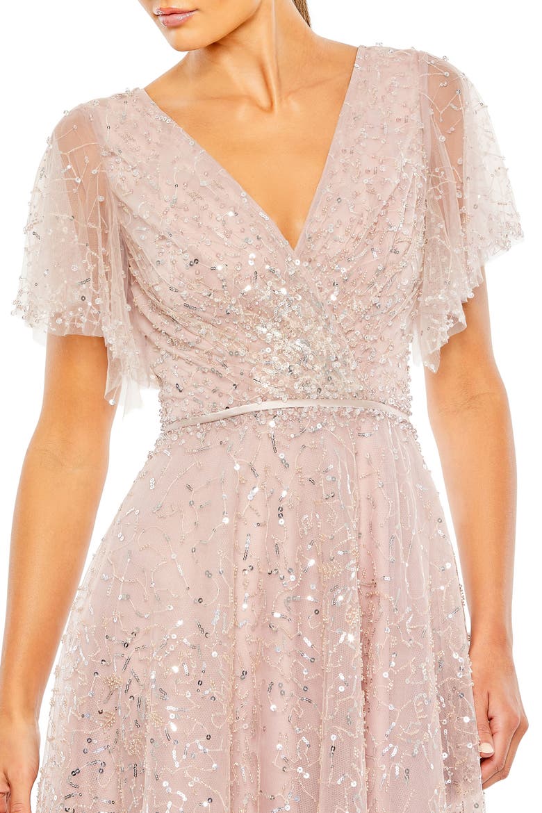 Embellished Butterfly Sleeve Wrap Evening Gown, Alternate, color, Vintage Rose